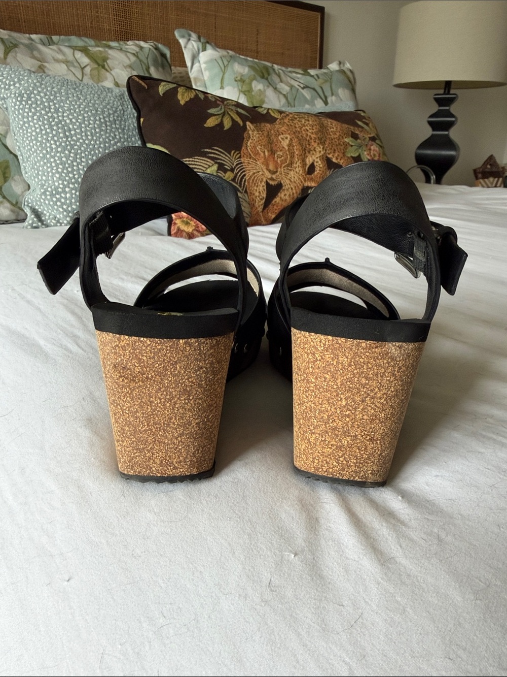 Volatile Black Cork Platform Sandals with Ankle Strap - Picture 3 of 5